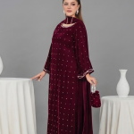 Maroon Velvet Minimalist Co-ord Set with Pearl Detailing