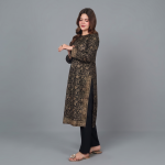 Charcoal Black & Antique Gold Metallic Lattice 2-Piece Tunic Set
