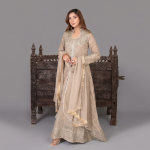 Manahil Embroidered Beige-Taupe  Festive Anarkali Set
