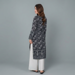 Black and White Floral Printed Kurta with Contrast Wide-Leg Palazzo Pants Set