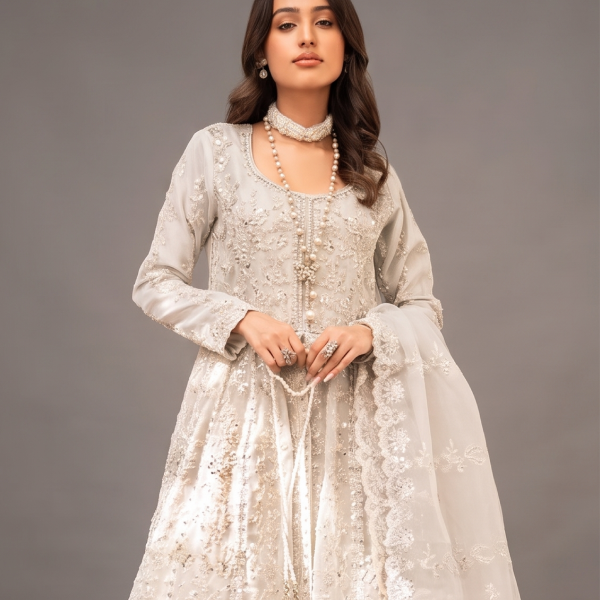 Ivory Pearl Hand-Embellished Anarkali