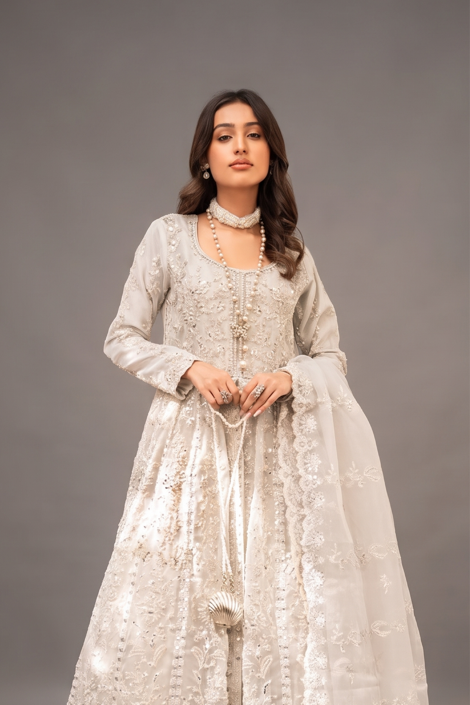 Ivory Pearl Hand-Embellished Anarkali