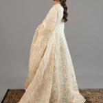 Mint Green Minimalist Floral Embroidered Organza Anarkali Set