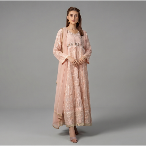 Elegant Peach Embroidered Anarkali Ensemble