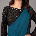 Midnight Glamour Teal Saree