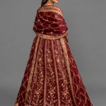 Maroon Minimalist Embellished Organza Anarkali Set