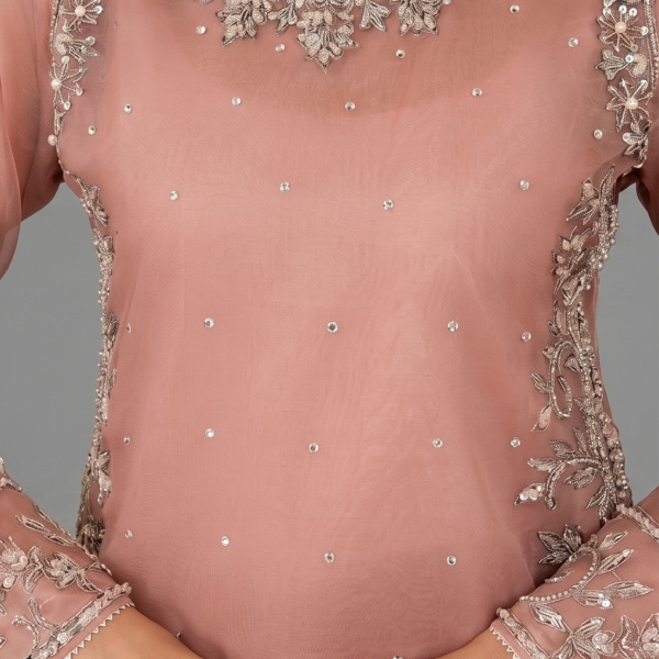 Dusty Peach Embellished Kurta with Matching Trousers