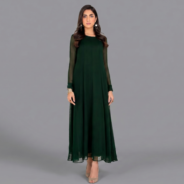 Emerald Green Solid Georgette Maxi Dress