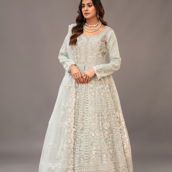 Celestial Mint Hand-Embellished Maxi Gown