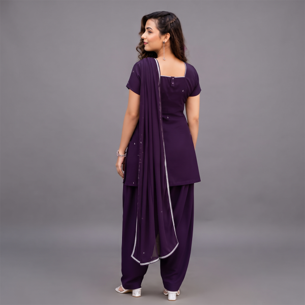 Dark Purple Embroidered Casual Suit