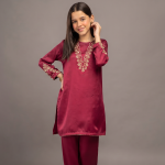 Maroon Elegance Embroidered Girls' Kurta & Shalwar
