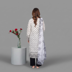 Midnight Blue Embroidered 3-Piece Suit with Printed Dupatta