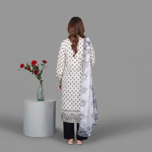 Midnight Blue Embroidered 3-Piece Suit with Printed Dupatta