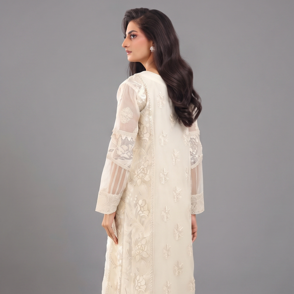 Ivory3-Piece Suit with Embroidered Organza