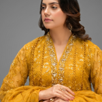 Mustard Yellow Minimalist Embroidered Organza Co-ord Set