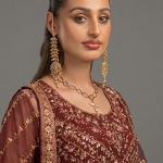 Maroon Minimalist Embellished Organza Anarkali Set