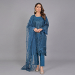 Teal Monochrome Embroidered Organza Coordinate Set