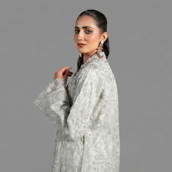 Ethereal Ivory Embroidered Ensemble with Coordinating Dupatta