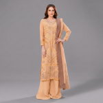 Gilded Peach Embroidered Festive Organza Suit