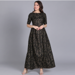 Charcoal Black Gold-Printed Maxi Dress