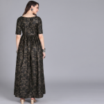 Charcoal Black Gold-Printed Maxi Dress