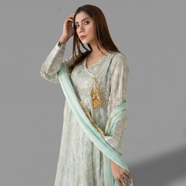 Mint Embroidered Angrakha Set