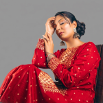 Regal Maroon-Red Foil Printed Kurta with Flared Sharara Pants Set