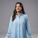 Elegant Sky Blue Cotton-Satin Co-Ord Set