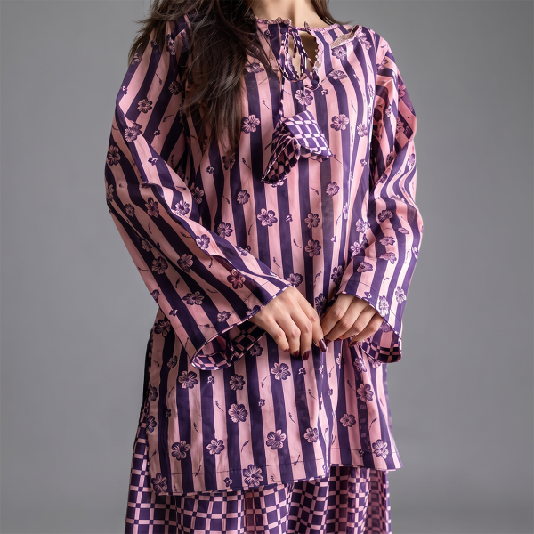 Purple & Pink Striped Cotton Suit