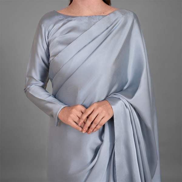 Ethereal Grey Satin Silk Saree