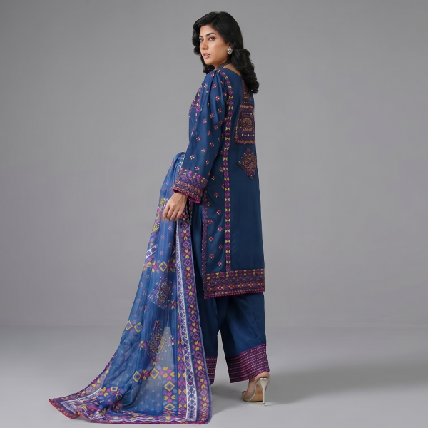 Navy Blue Geometric Embroidered Coordinate Set