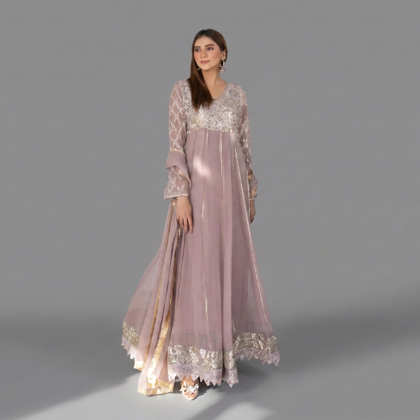 Embellished Mauve Anarkali Maxi Set