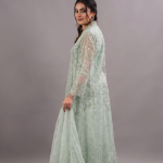 Mint Elegance Embroidered Anarkali with Organza Dupatta