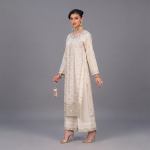 Ivory Embroidered Net Kurta with Palazzo