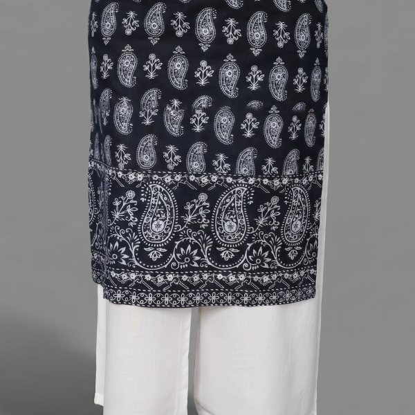 Charcoal Black Traditional Monochrome Kurti – 2-Piece Printed Set