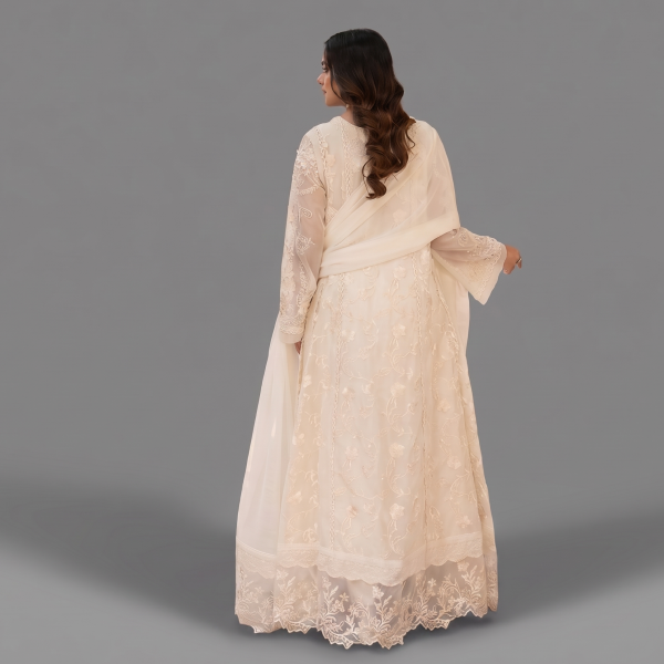 Manahil Embroidered Pearl Ivory 3-Piece Organza Festive Maxi Suit