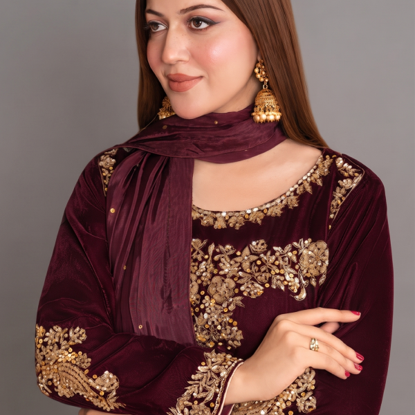 Imperial Wine Embroidered 3-Piece Suit