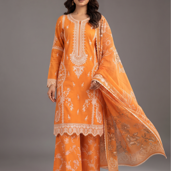 Vibrant Orange Embroidered Three-Piece Suit