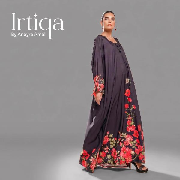 Charcoal Popp Floral Border Draped Kaftan Maxi