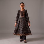 Midnight Black Embroidered Anarkali Suit for Girls