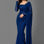 Midnight Navy Minimalist Draped Saree with Sequin Detailing