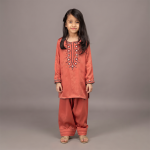 Rust Orange Embroidered Kurta & Shalwar Set