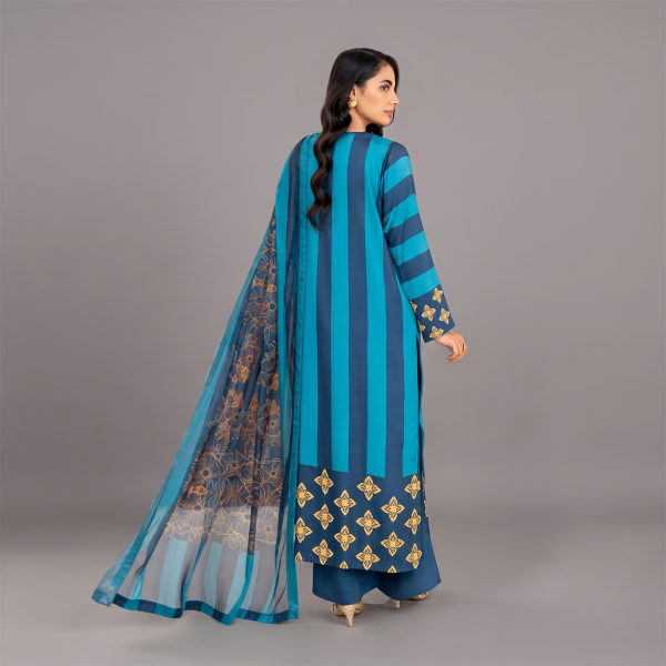 Blue Striped Long Kurti and Wide-Leg Pants Set