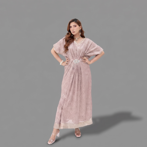 Manahil Embellished Mauve Kaftan Maxi Dress
