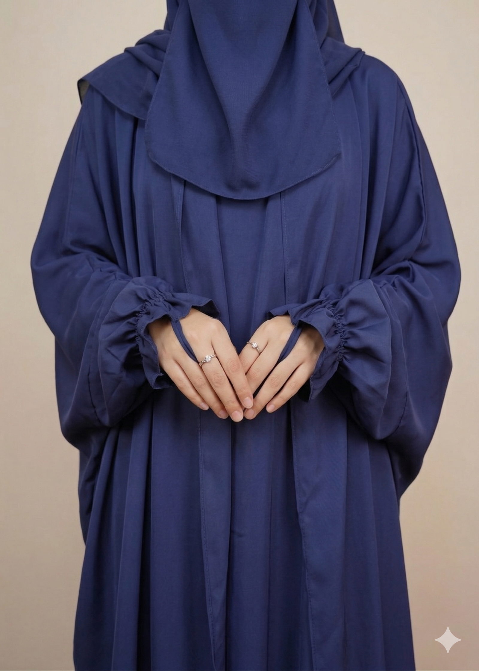 Navy Hooded Jilbab – Ruffled Finger-Loop Edition