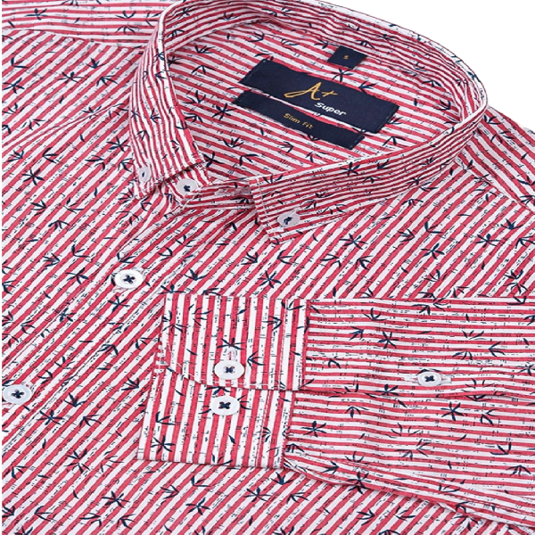 Leaf Pattern Over Red Stripes Casual Shirt