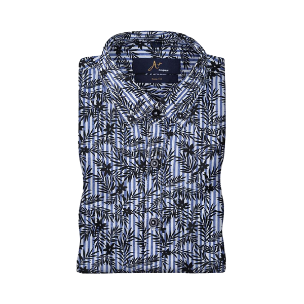 Black Leaf Printed Stripes Casual Shirt