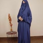 Navy Hooded Jilbab – Ruffled Finger-Loop Edition