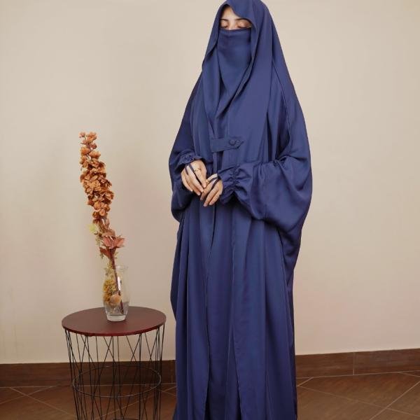 Navy Hooded Jilbab – Ruffled Finger-Loop Edition