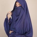 Navy Hooded Jilbab – Ruffled Finger-Loop Edition